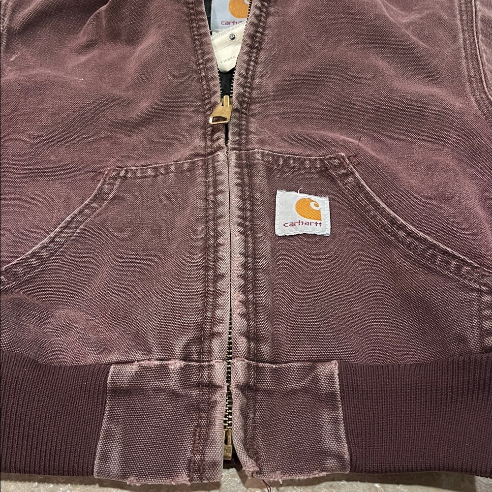 Vintage Kids Carhartt Active Jacket Faded Burgundy Duck Canvas Size 4T - Picture 4 of 8